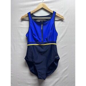 Vintage 90s Y2K Krista Women’s 10 Front Zip Bathing Suit Swimsuit Blue Yellow